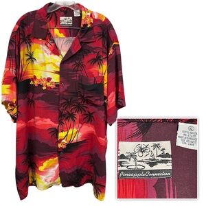 Hawaiian Shirt Pineapple Connection Men’s Size XL Palm Tropical Red Black Yellow